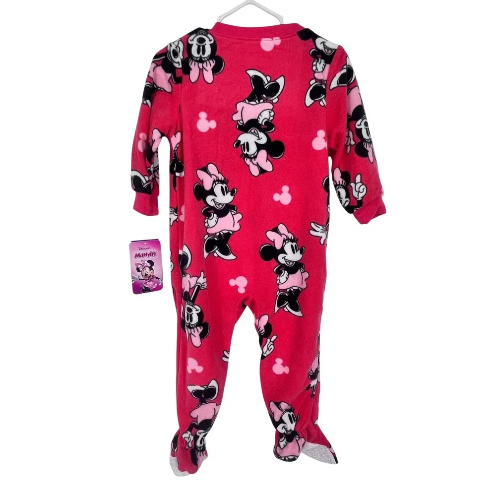 Disney Minnie Mouse Footed Pajamas Girls 18M Pink Cute Cozy Fleece Zip Up NEW